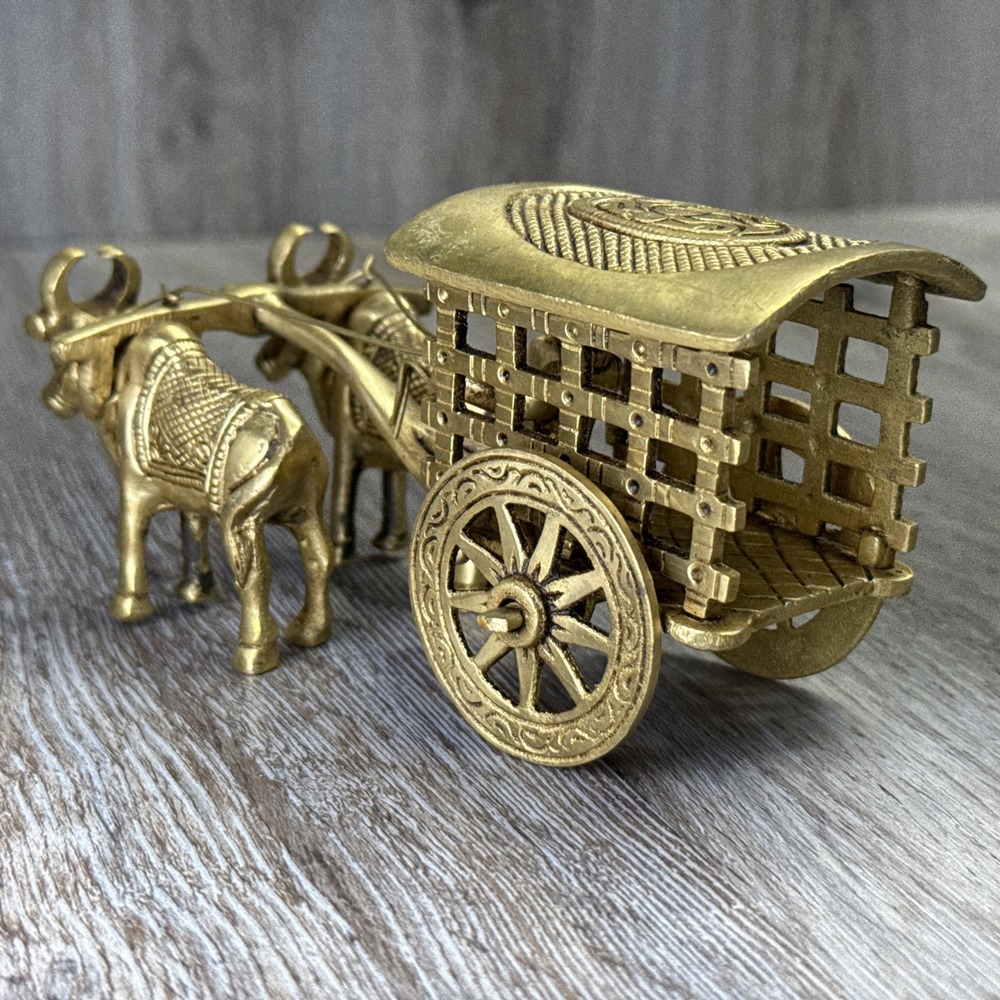 VTG Brass Bullock Cart Traditional India Craftsmanship Design~ 7" x 3.5" x 3.25" - Picture 8 of 16